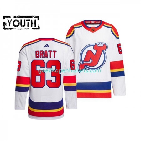 New Jersey Devils JESPER BRATT 63 Adidas 2022-2023 Reverse Retro Wit Authentic Shirt - Kinderen